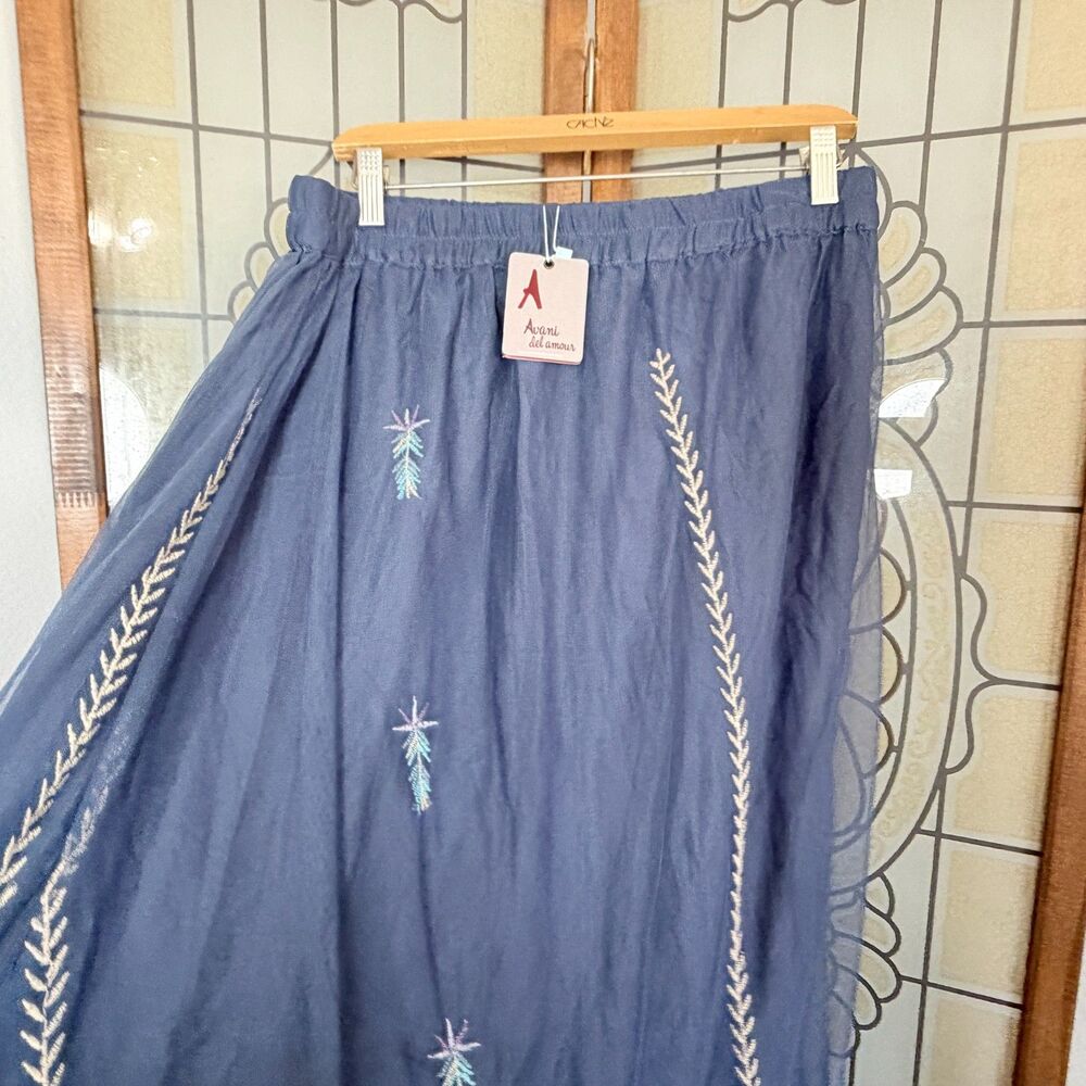 Boho Embroidered Mesh Maxi Skirt Cottagecore Festival Hippy Artsy NWT Size S/M - Picture 5 of 13